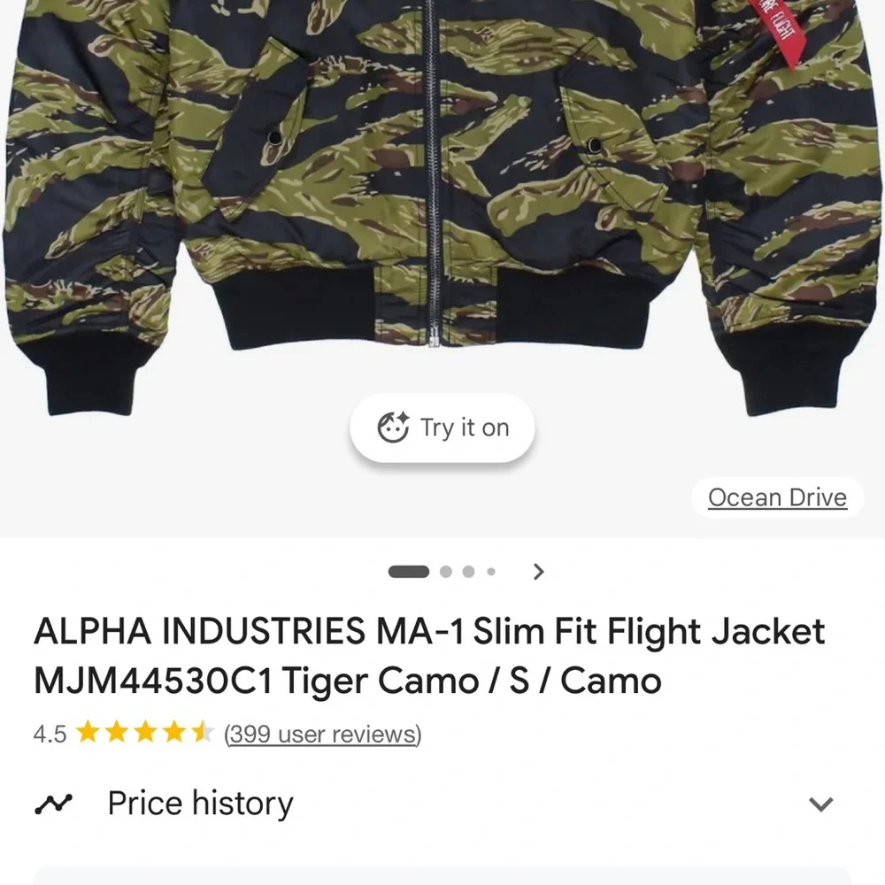 Alpha Industries Men’s Camo Bomber Jacket in Olive & Black - Picture 12 of 13
